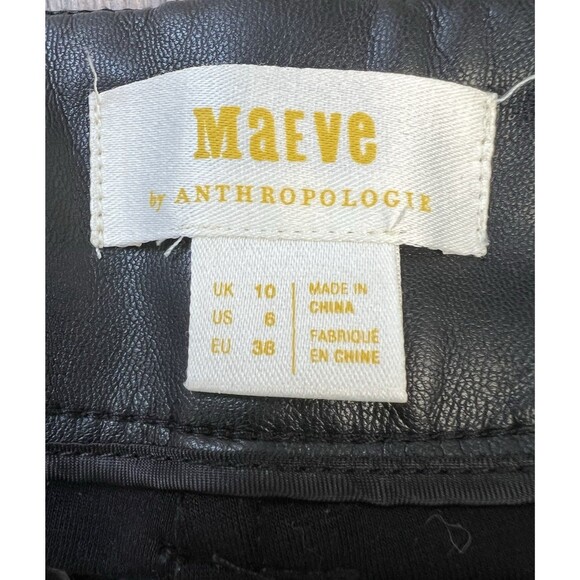 Anthropologie Maeve Naomi Wide Leg Flare Faux Leather Pants Black High Rise Sz 6 - Picture 4 of 8
